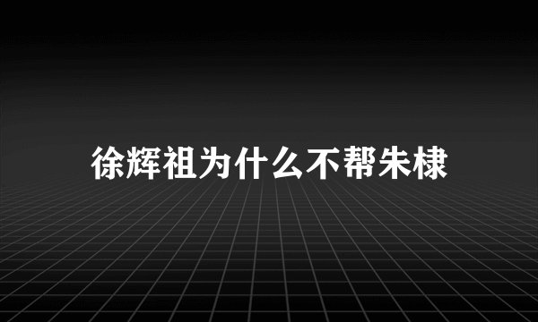徐辉祖为什么不帮朱棣