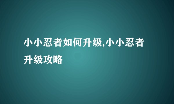 小小忍者如何升级,小小忍者升级攻略