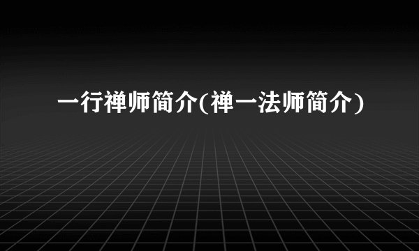 一行禅师简介(禅一法师简介)