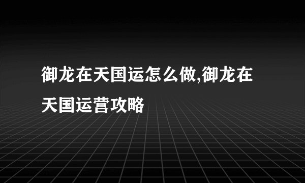 御龙在天国运怎么做,御龙在天国运营攻略