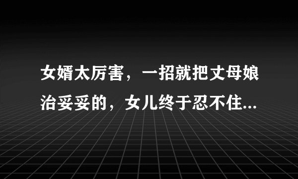 女婿太厉害，一招就把丈母娘治妥妥的，女儿终于忍不住爆发 是什么连续剧
