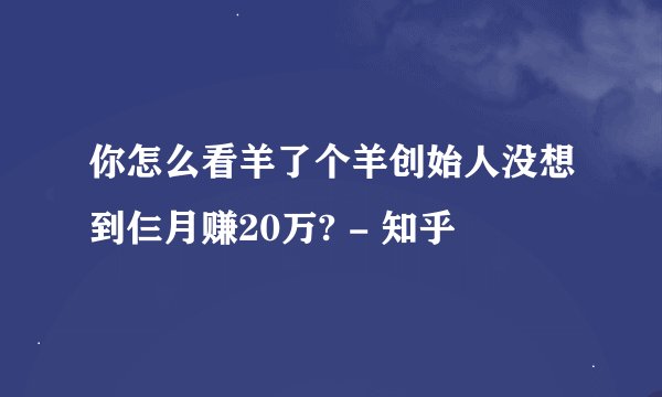 你怎么看羊了个羊创始人没想到仨月赚20万? - 知乎
