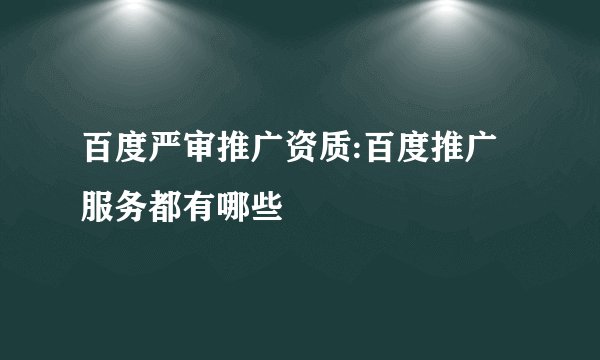 百度严审推广资质:百度推广服务都有哪些