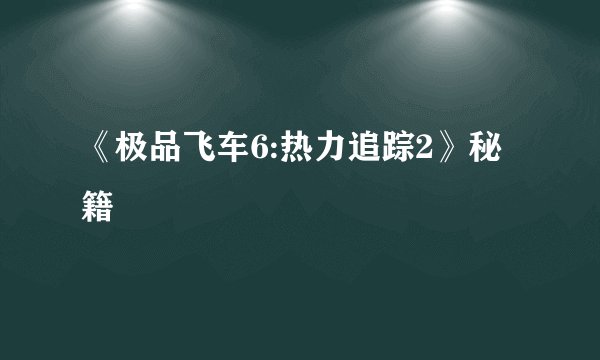 《极品飞车6:热力追踪2》秘籍
