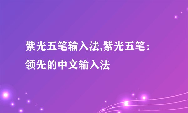 紫光五笔输入法,紫光五笔：领先的中文输入法