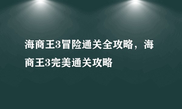 海商王3冒险通关全攻略，海商王3完美通关攻略