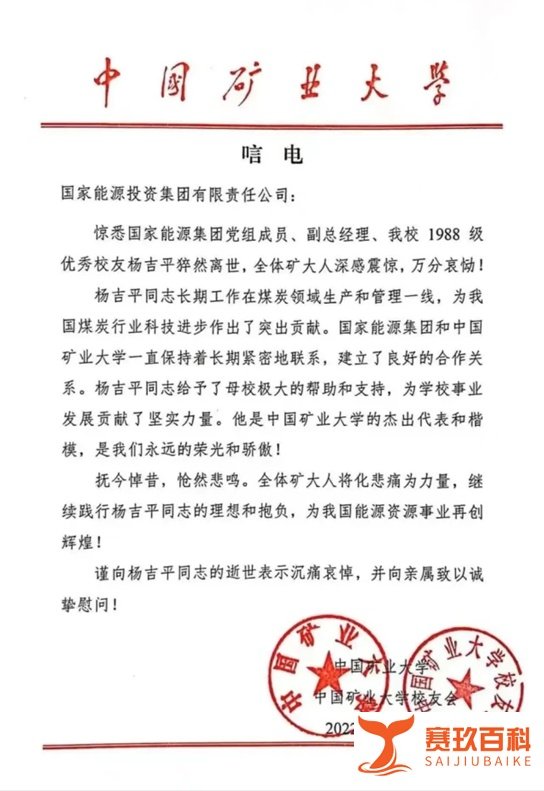 国家能源集团副总经理杨吉平突发疾病逝世，享年53岁