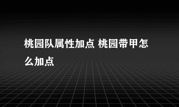 桃园队属性加点 桃园带甲怎么加点