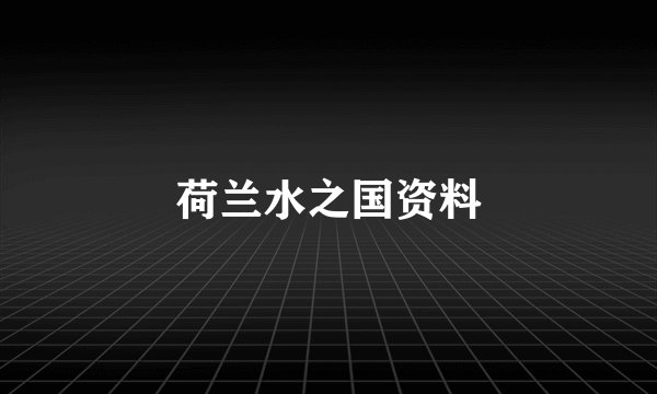 荷兰水之国资料
