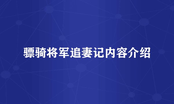 骠骑将军追妻记内容介绍