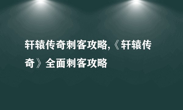 轩辕传奇刺客攻略,《轩辕传奇》全面刺客攻略