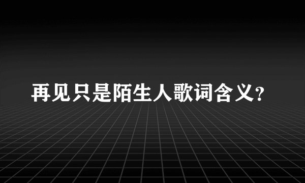 再见只是陌生人歌词含义？