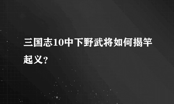 三国志10中下野武将如何揭竿起义？