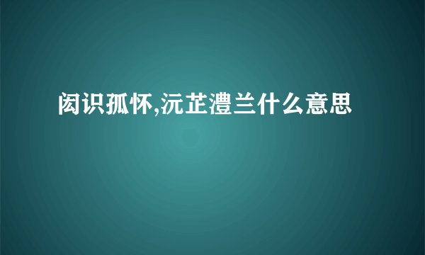 闳识孤怀,沅芷澧兰什么意思