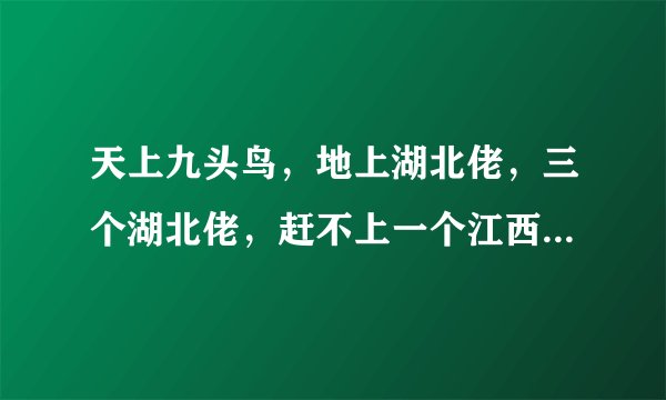 天上九头鸟，地上湖北佬，三个湖北佬，赶不上一个江西老表。是啥意思啊