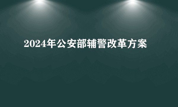 2024年公安部辅警改革方案