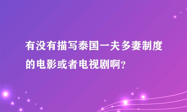 有没有描写泰国一夫多妻制度的电影或者电视剧啊？