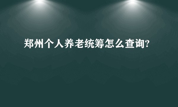 郑州个人养老统筹怎么查询?