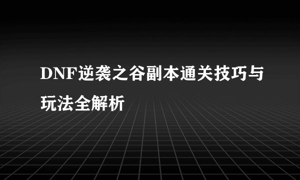 DNF逆袭之谷副本通关技巧与玩法全解析
