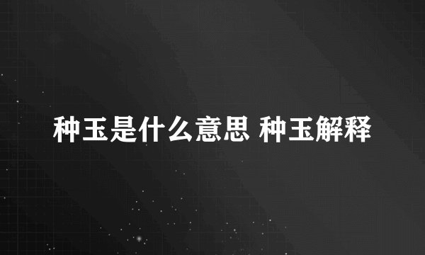 种玉是什么意思 种玉解释