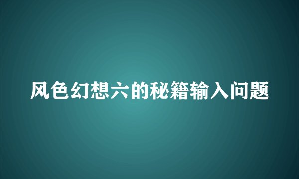 风色幻想六的秘籍输入问题