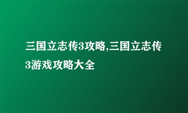 三国立志传3攻略,三国立志传3游戏攻略大全