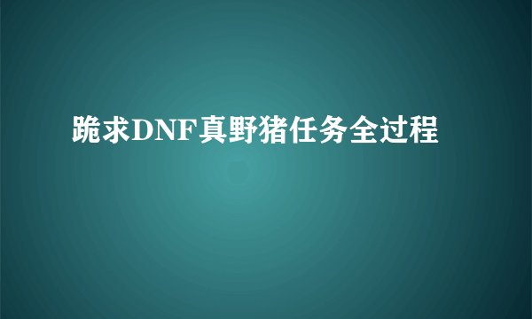跪求DNF真野猪任务全过程