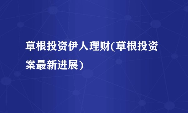草根投资伊人理财(草根投资案最新进展)