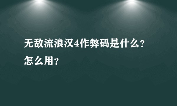 无敌流浪汉4作弊码是什么？怎么用？