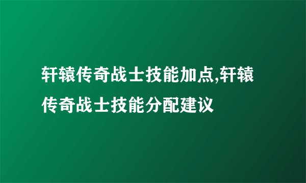 轩辕传奇战士技能加点,轩辕传奇战士技能分配建议