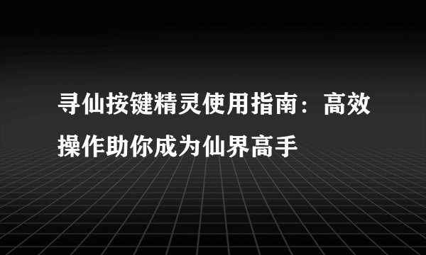 寻仙按键精灵使用指南：高效操作助你成为仙界高手