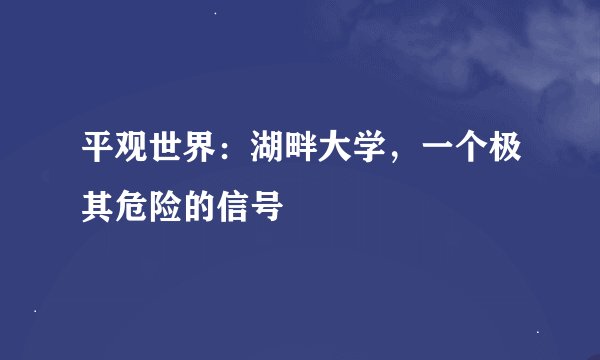 平观世界：湖畔大学，一个极其危险的信号