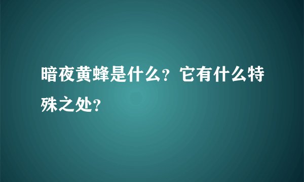 暗夜黄蜂是什么？它有什么特殊之处？