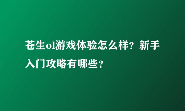 苍生ol游戏体验怎么样？新手入门攻略有哪些？