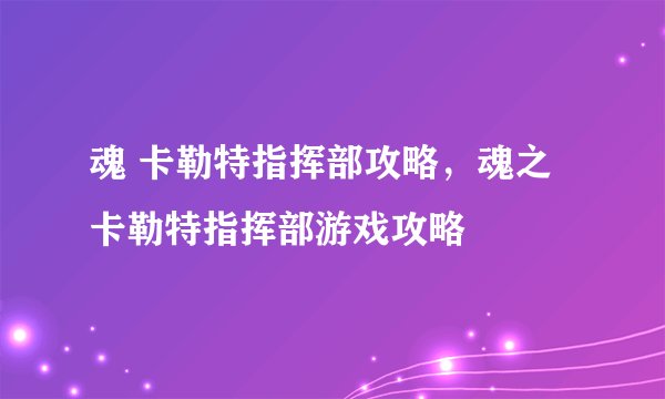 魂 卡勒特指挥部攻略，魂之卡勒特指挥部游戏攻略