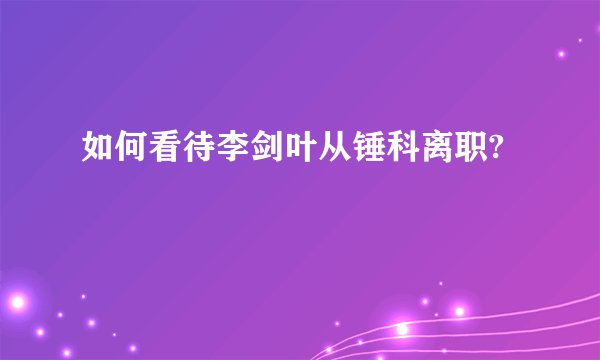 如何看待李剑叶从锤科离职?