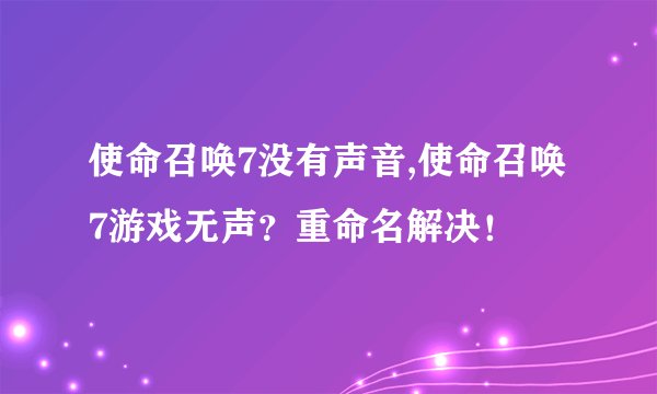 使命召唤7没有声音,使命召唤7游戏无声？重命名解决！