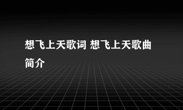想飞上天歌词 想飞上天歌曲简介