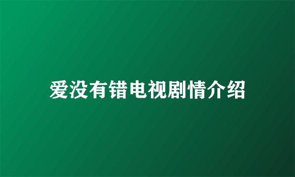 爱没有错电视剧情介绍