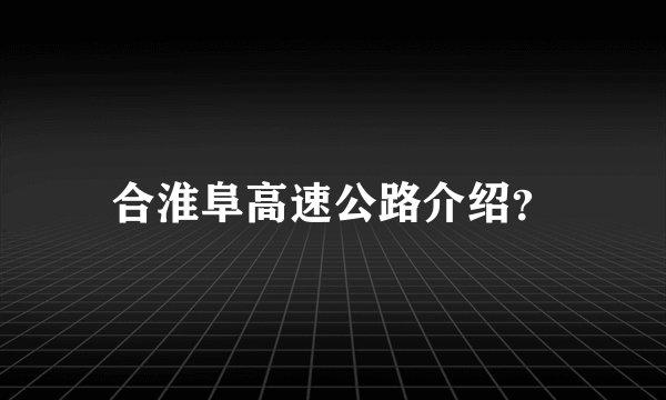 合淮阜高速公路介绍？