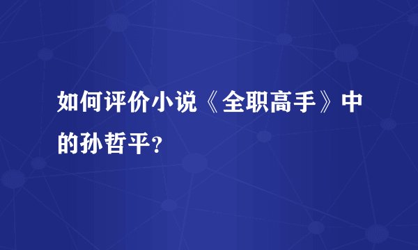 如何评价小说《全职高手》中的孙哲平？