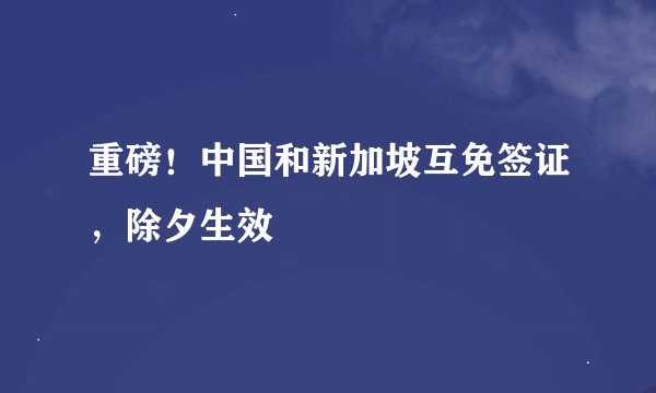 重磅！中国和新加坡互免签证，除夕生效