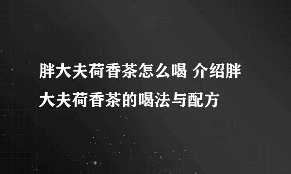 胖大夫荷香茶怎么喝 介绍胖大夫荷香茶的喝法与配方