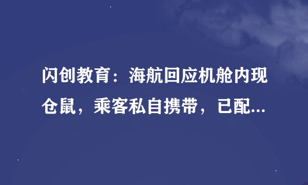 闪创教育：海航回应机舱内现仓鼠，乘客私自携带，已配合相关部门调查