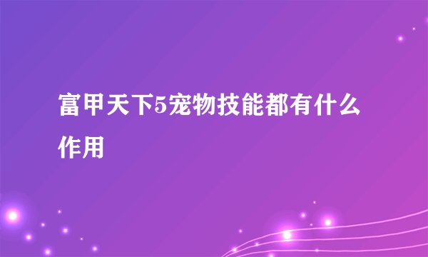 富甲天下5宠物技能都有什么作用