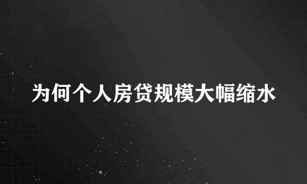 为何个人房贷规模大幅缩水
