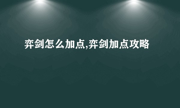弈剑怎么加点,弈剑加点攻略