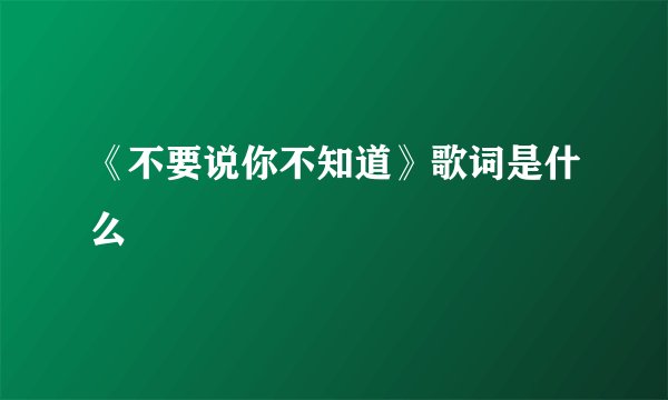 《不要说你不知道》歌词是什么