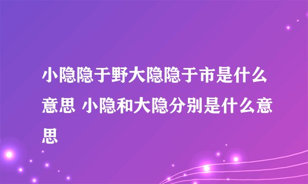 小隐隐于野大隐隐于市是什么意思 小隐和大隐分别是什么意思
