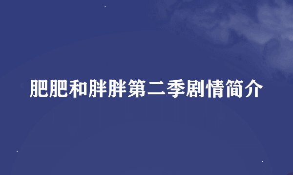 肥肥和胖胖第二季剧情简介